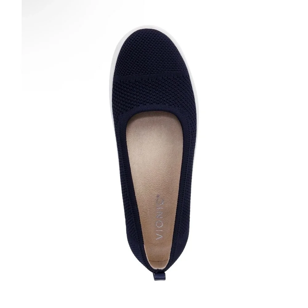 Vionic Womens 8 Medium Navy Blue Knit Slip On Sneakers Comfort Walking Flats New